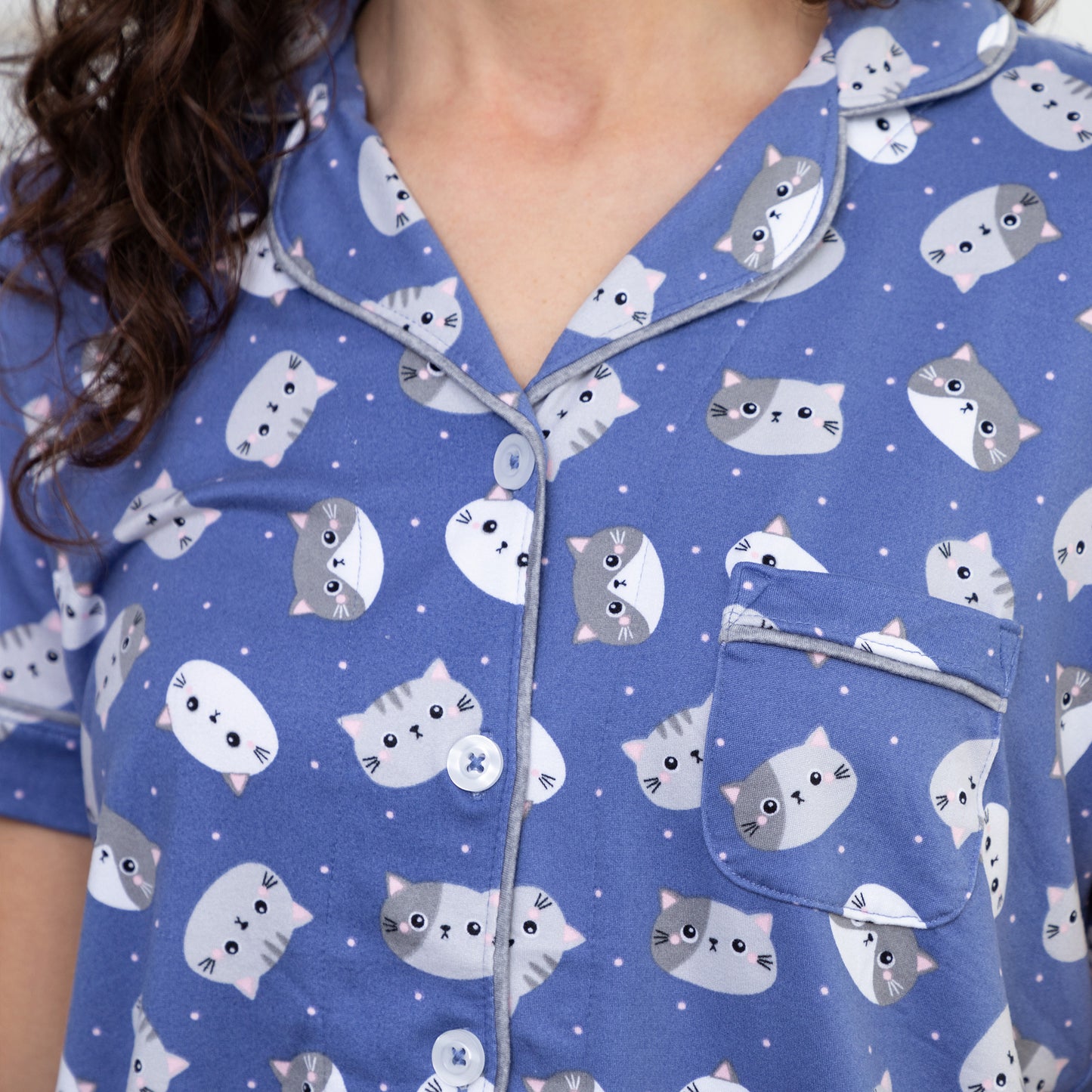 Cat Faces Button Up Pajama Set