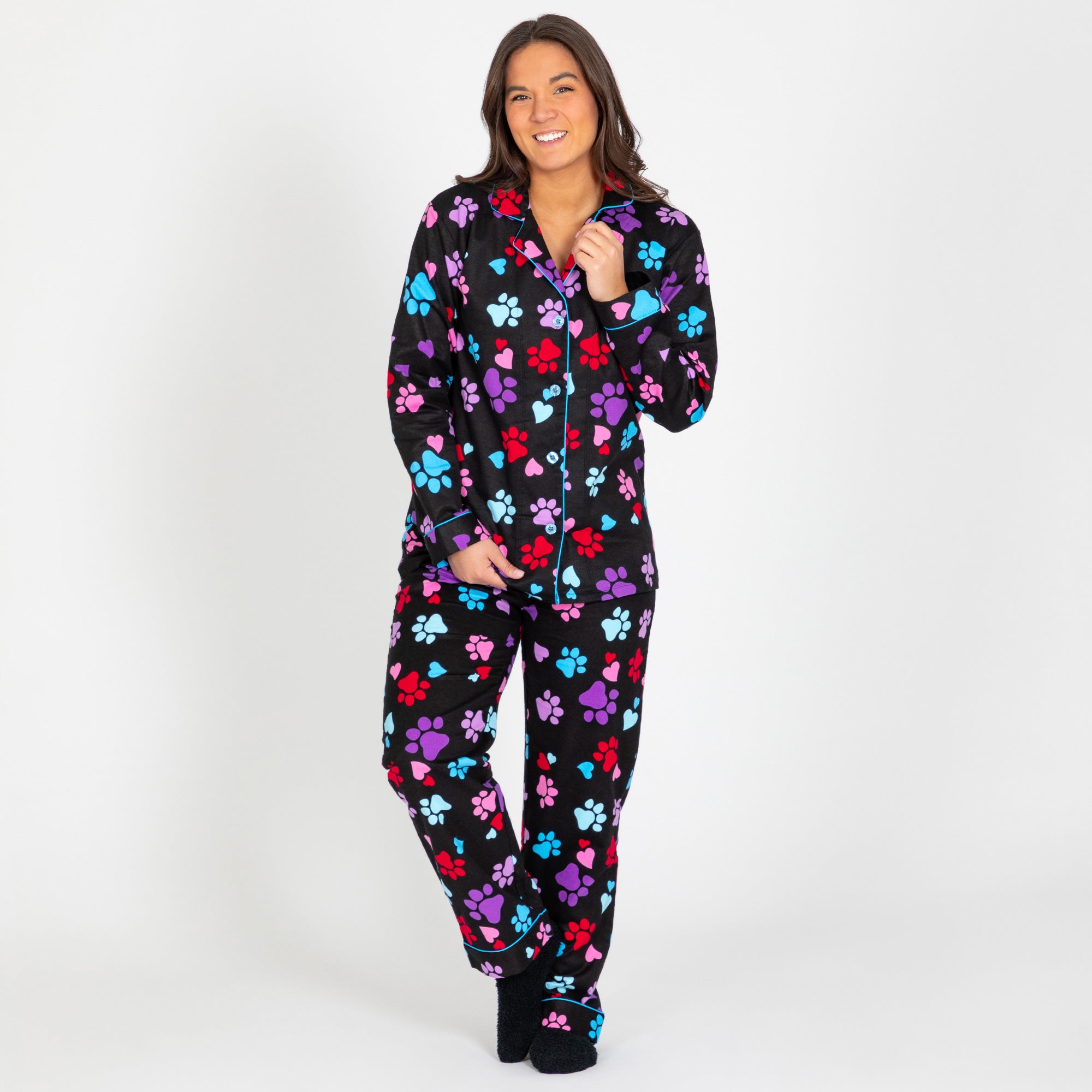 Women's Loving Paws Flannel Pajama Set, Paw Print Pajama Set