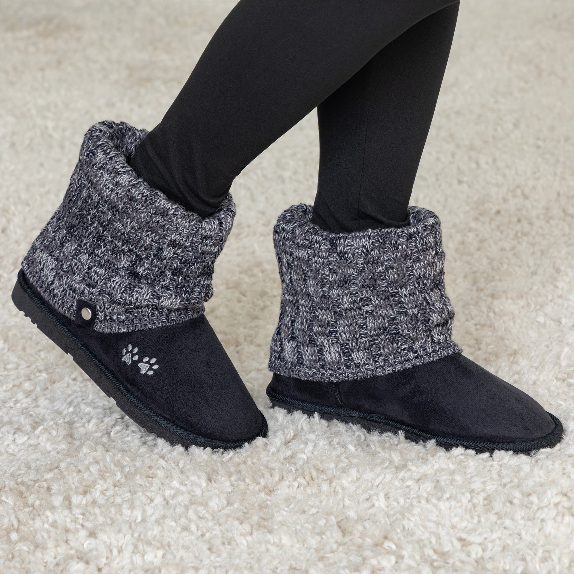 Paw Print Cozy Knitted Ankle Boots