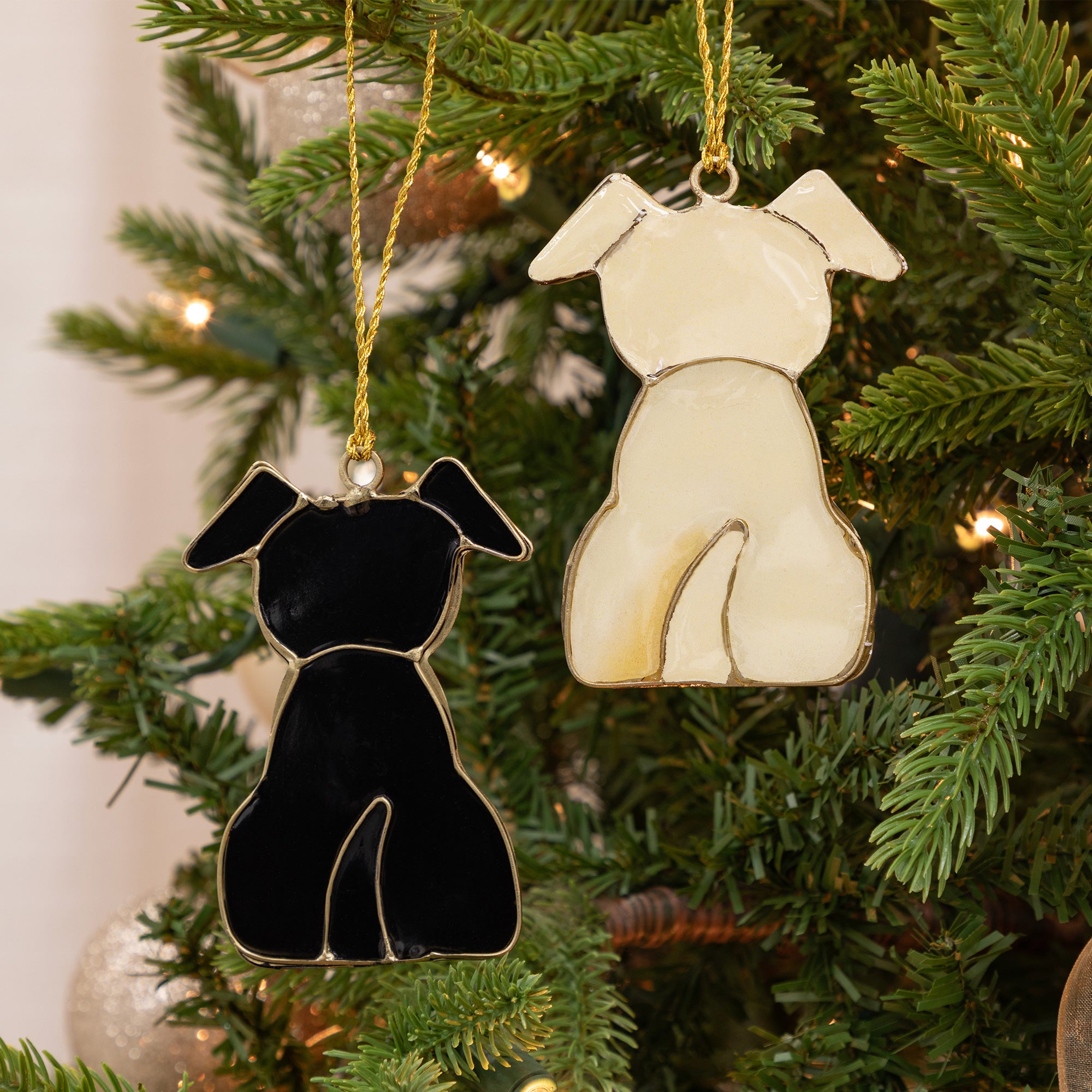 No Butts About It Stained Glass Dog Ornament - Set of 2