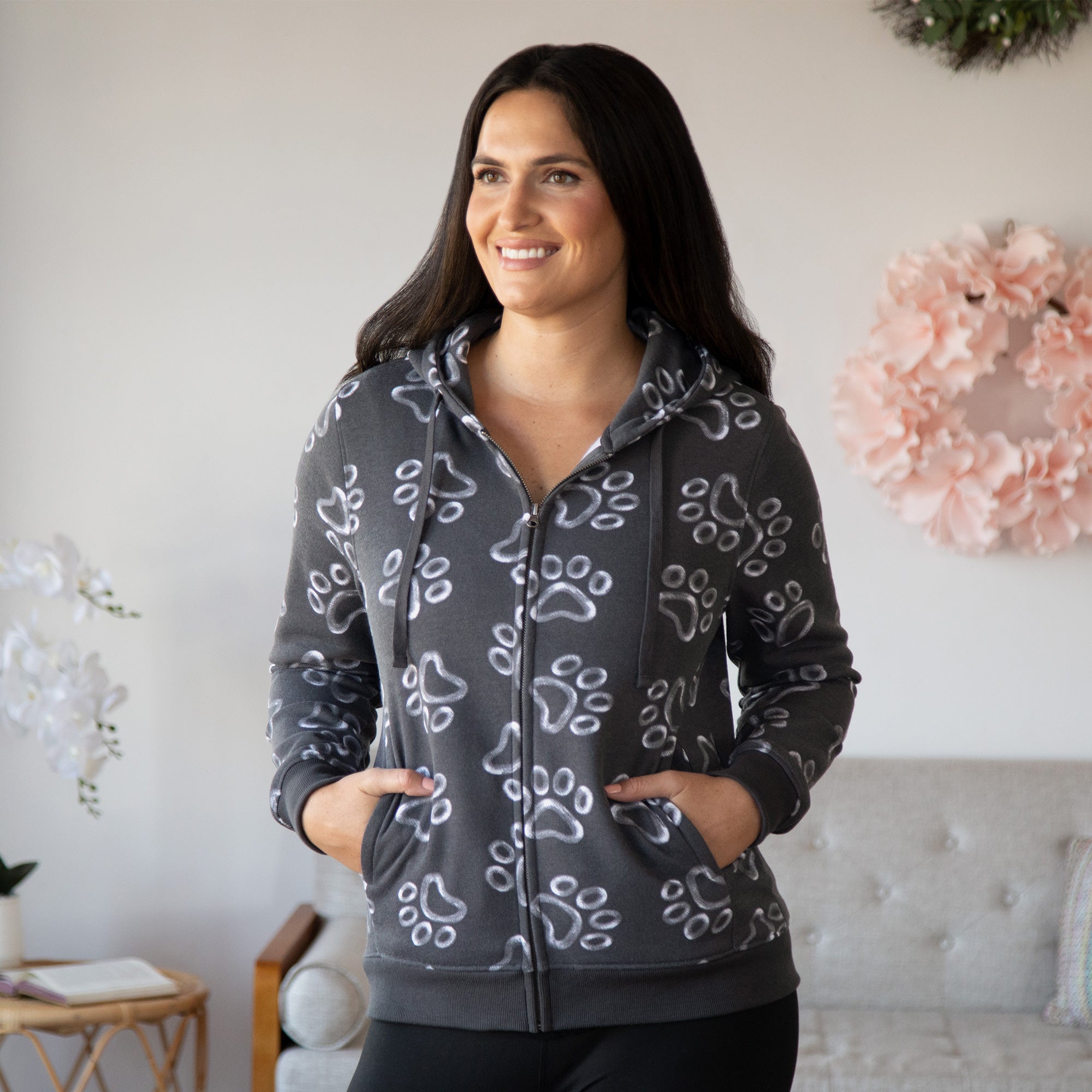 All Over Chalk Paw Zip Hoodie | The Animal Rescue Site