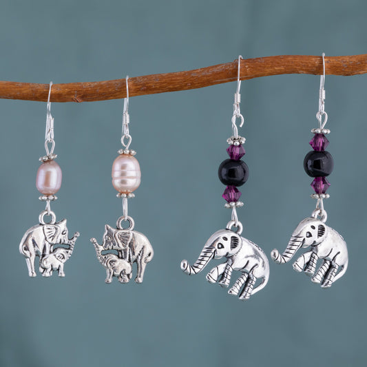 Sweet Elephants Dangling Earrings & Stones