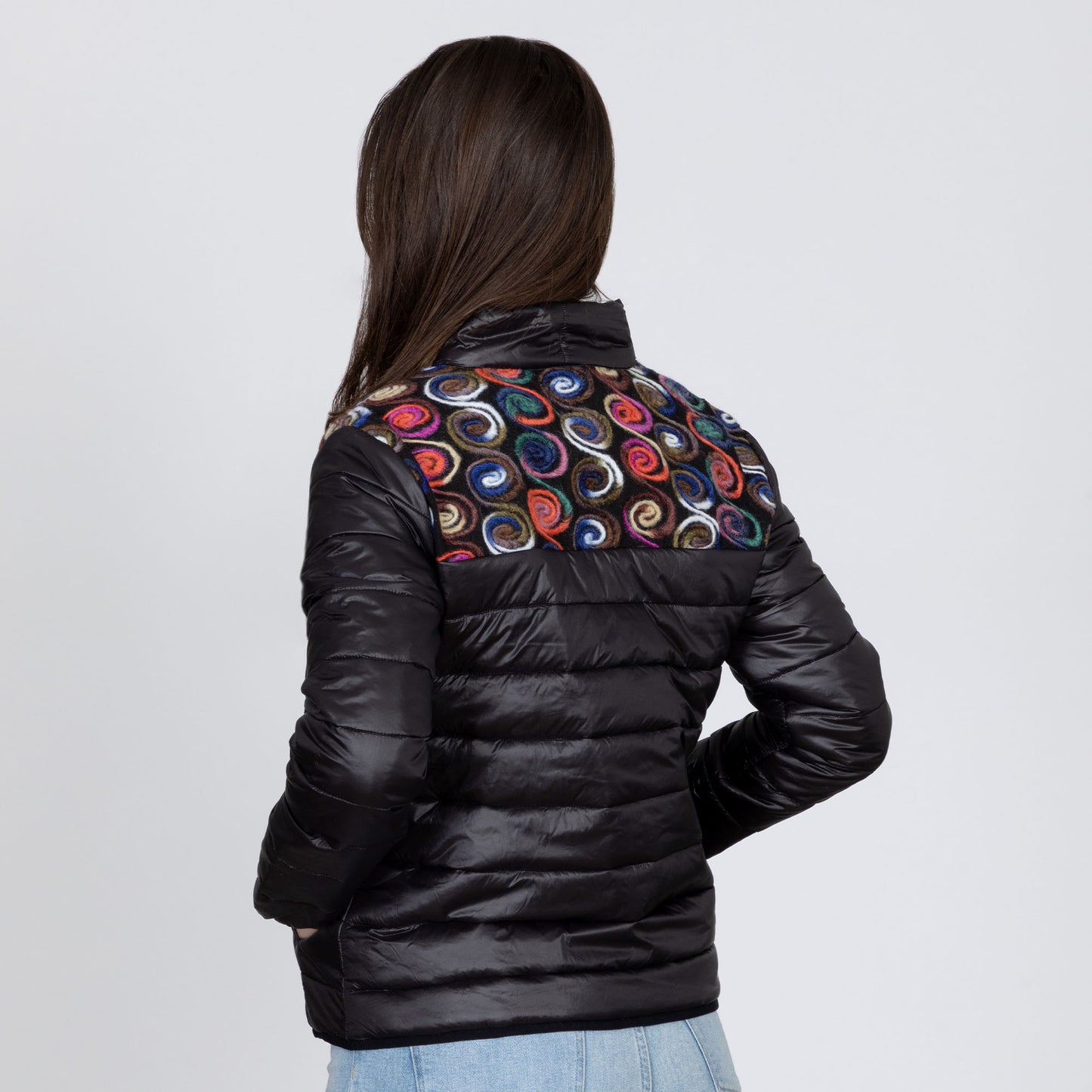 Mixed Fabric Embroidery Insulated Jacket