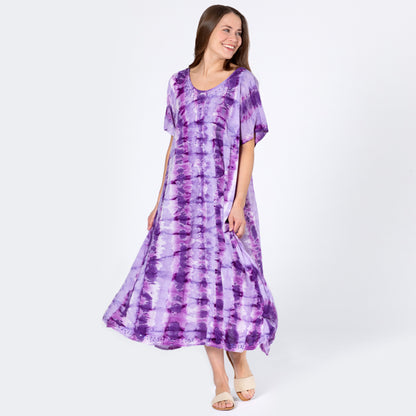 Purple Tie Dye Short Sleeve Dress