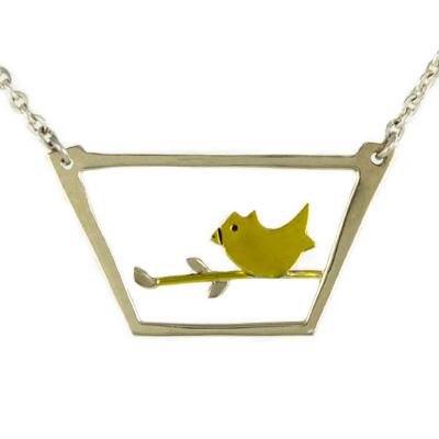 Bird On A Branch Sterling & Brass Necklace