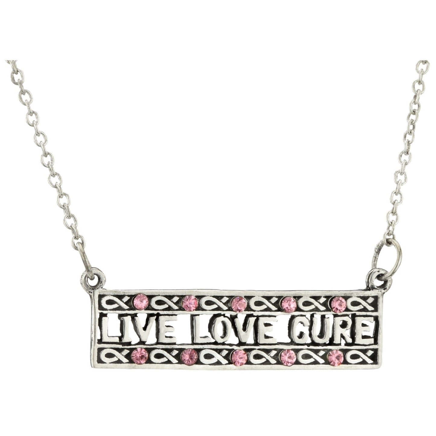 Live Love Cure Pink Ribbon Sterling Necklace