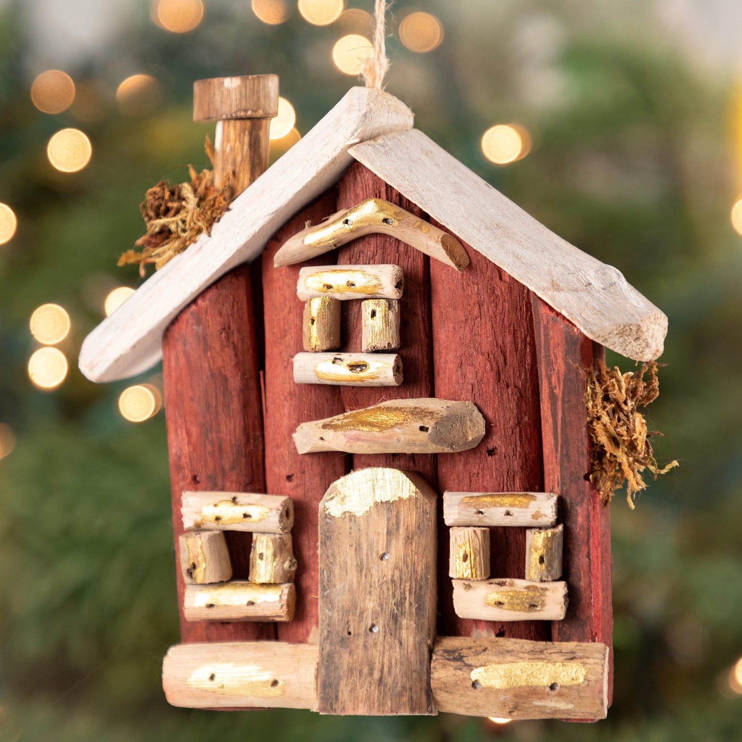 Handmade Recycled Driftwood Christmas House Ornament