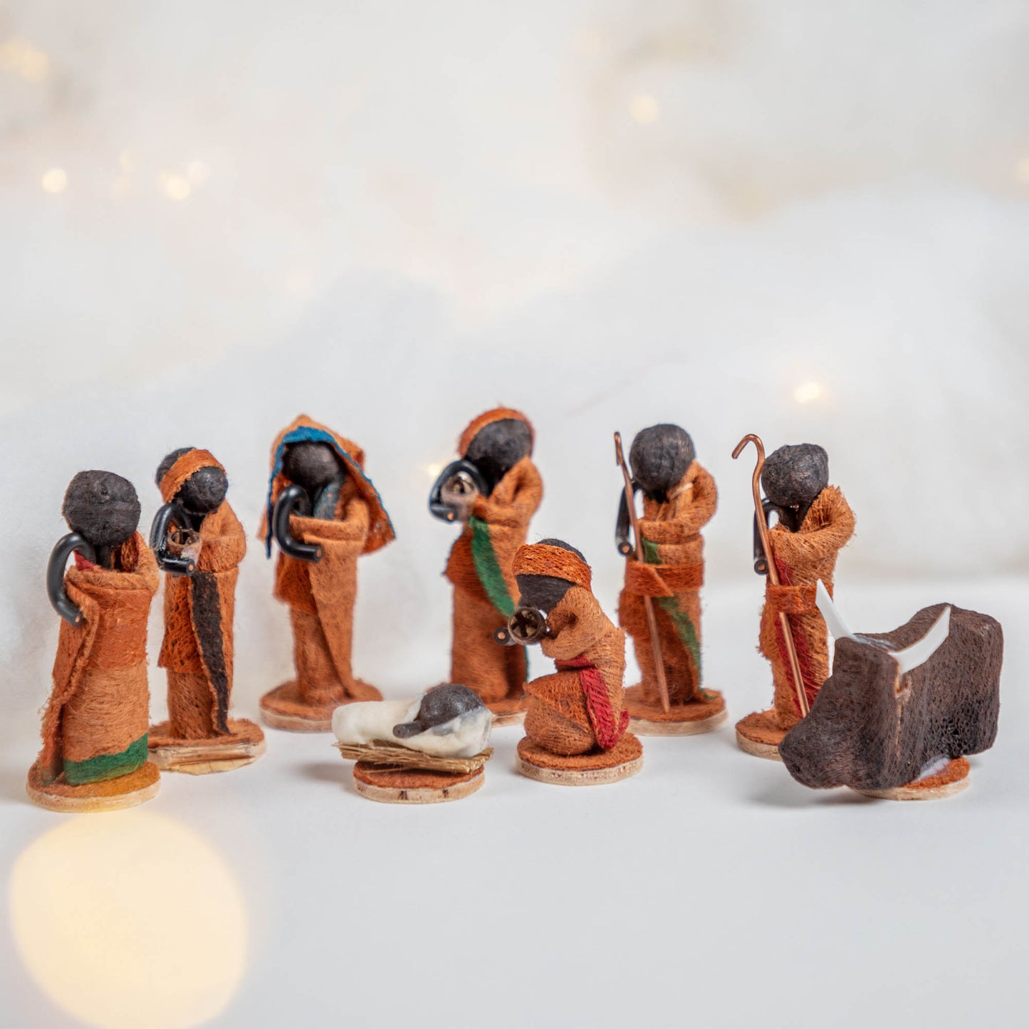 Bark Cloth Figurine Nativity Set with Bag