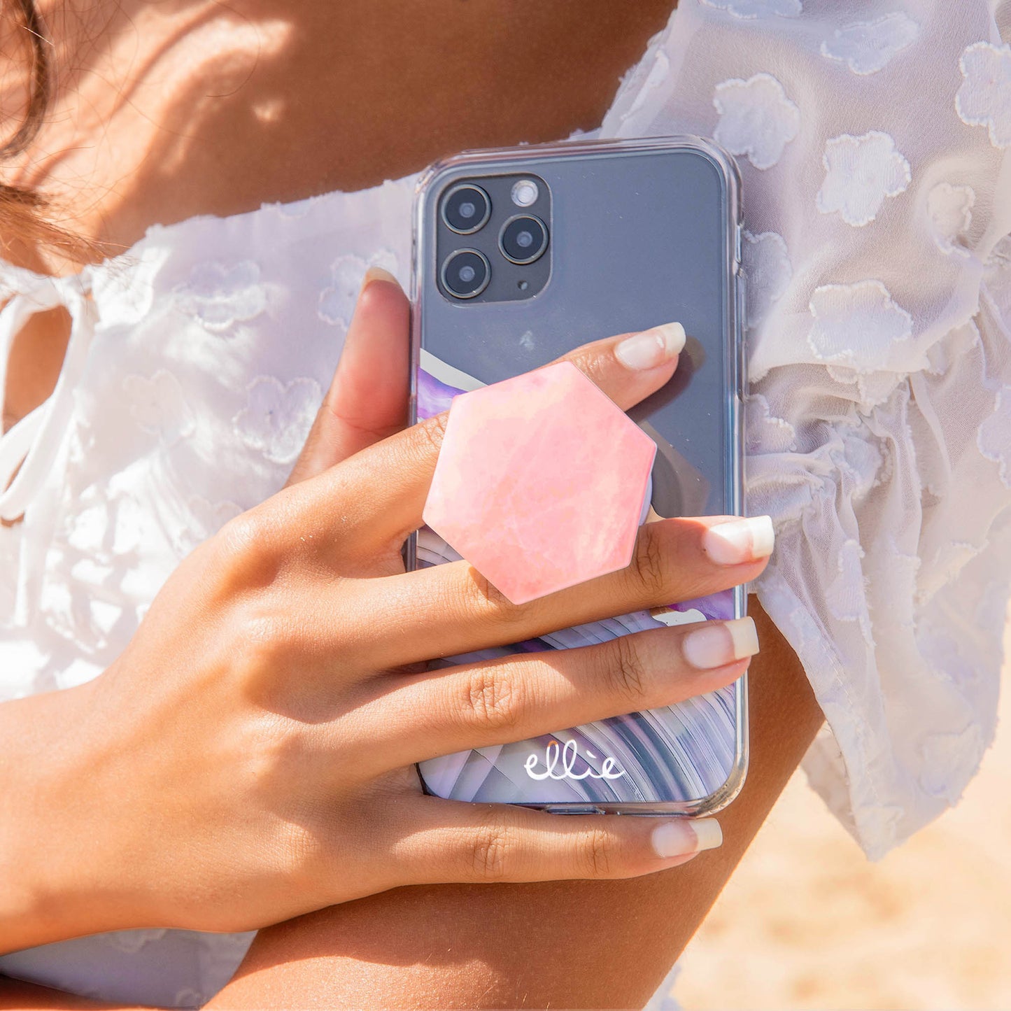 Holographic Rose Quartz Crystal Phone Grip