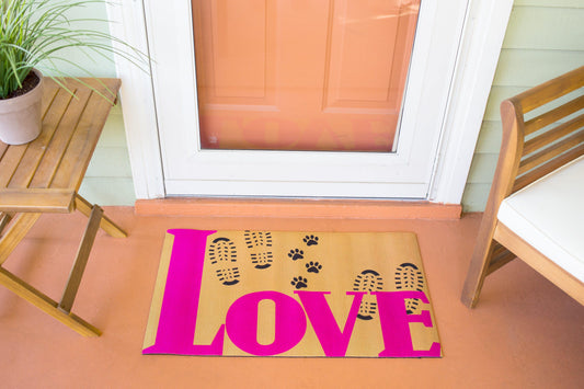 Love Lives Here Paw Print Indoor/Outdoor Mat