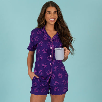 Purple Paw Pajama Shorts Set