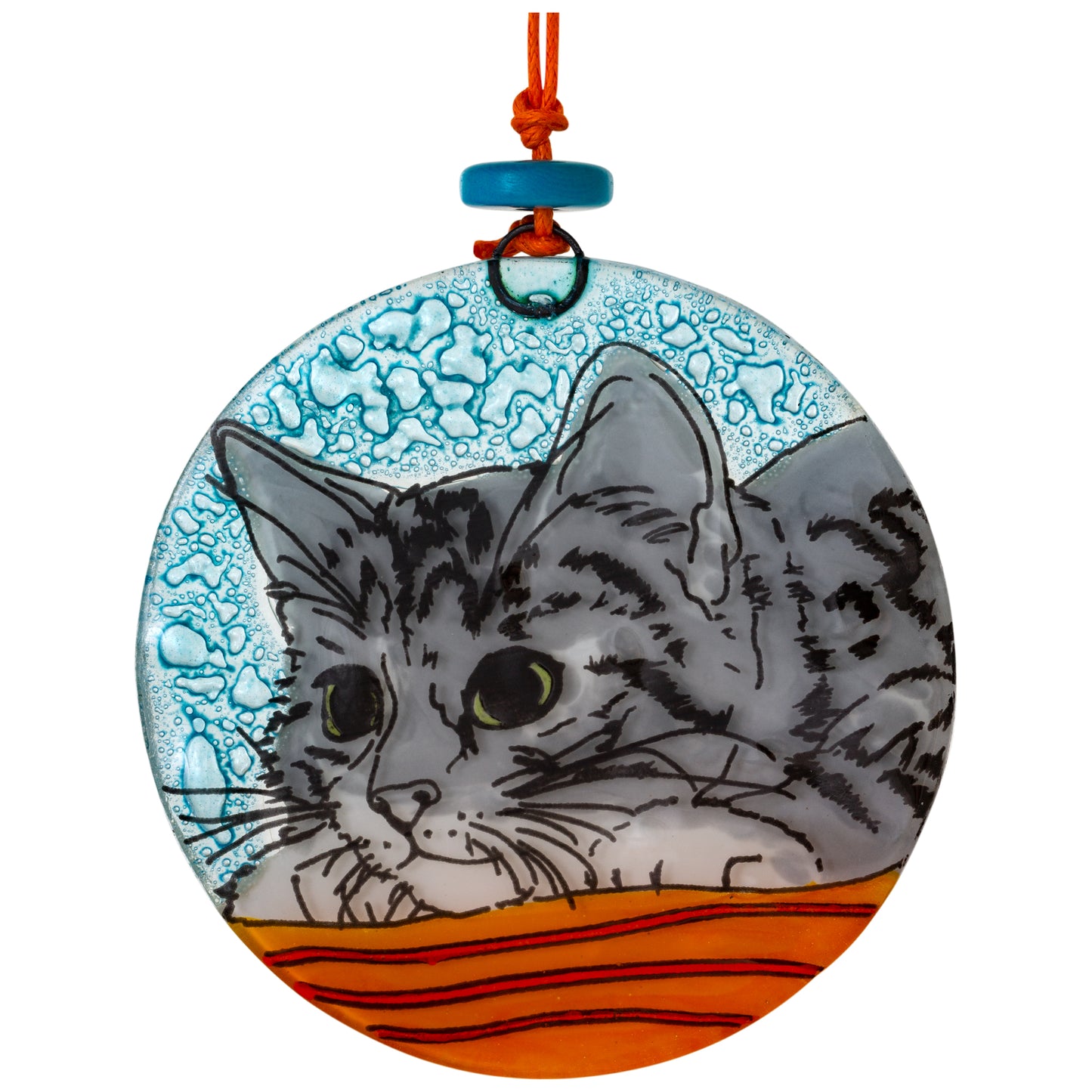 Cute Cat Recycled Glass Ornament