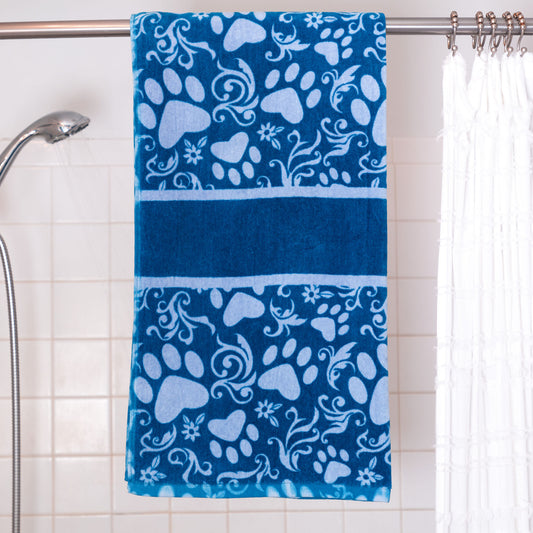 Beautiful Blues Paw Print Bath Towel