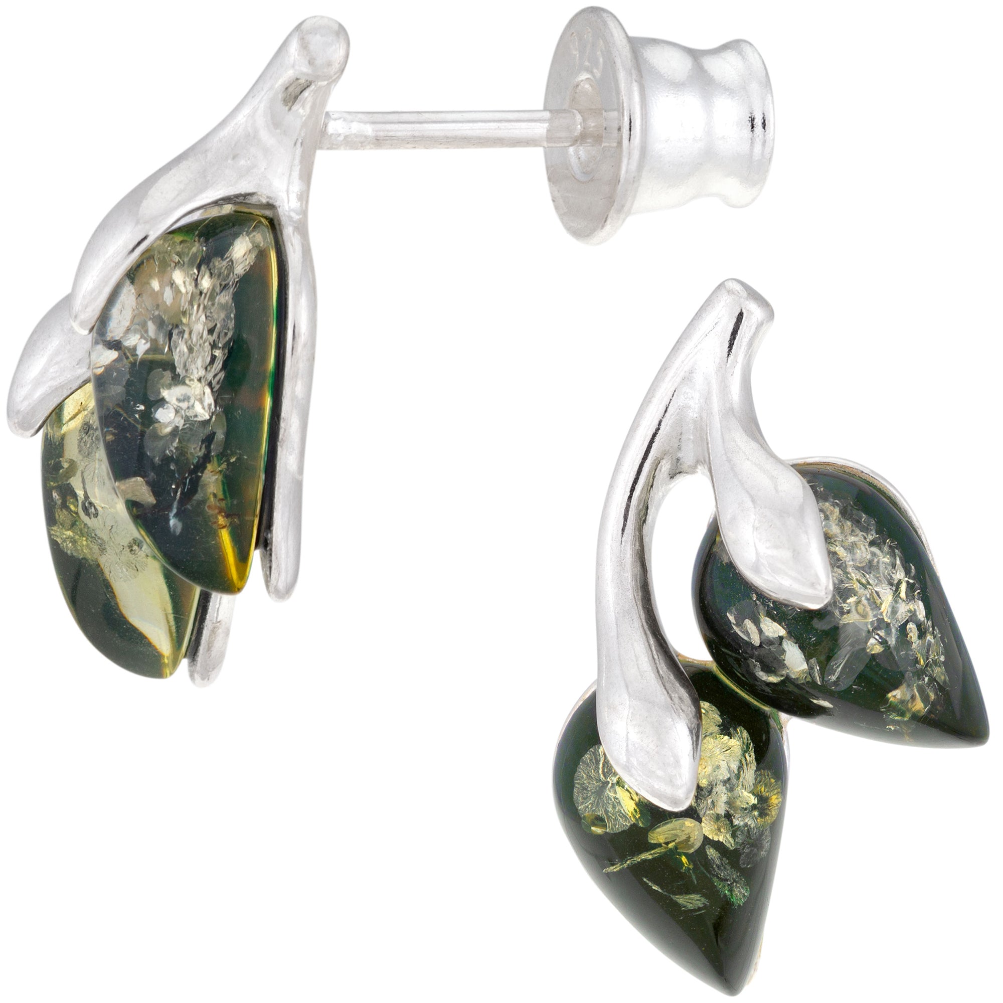 Sterling & Amber Single Leaf Earrings