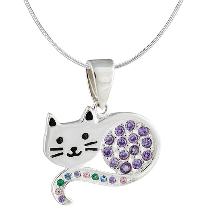Sweet Kitty Cat Sterling & Crystal Necklace