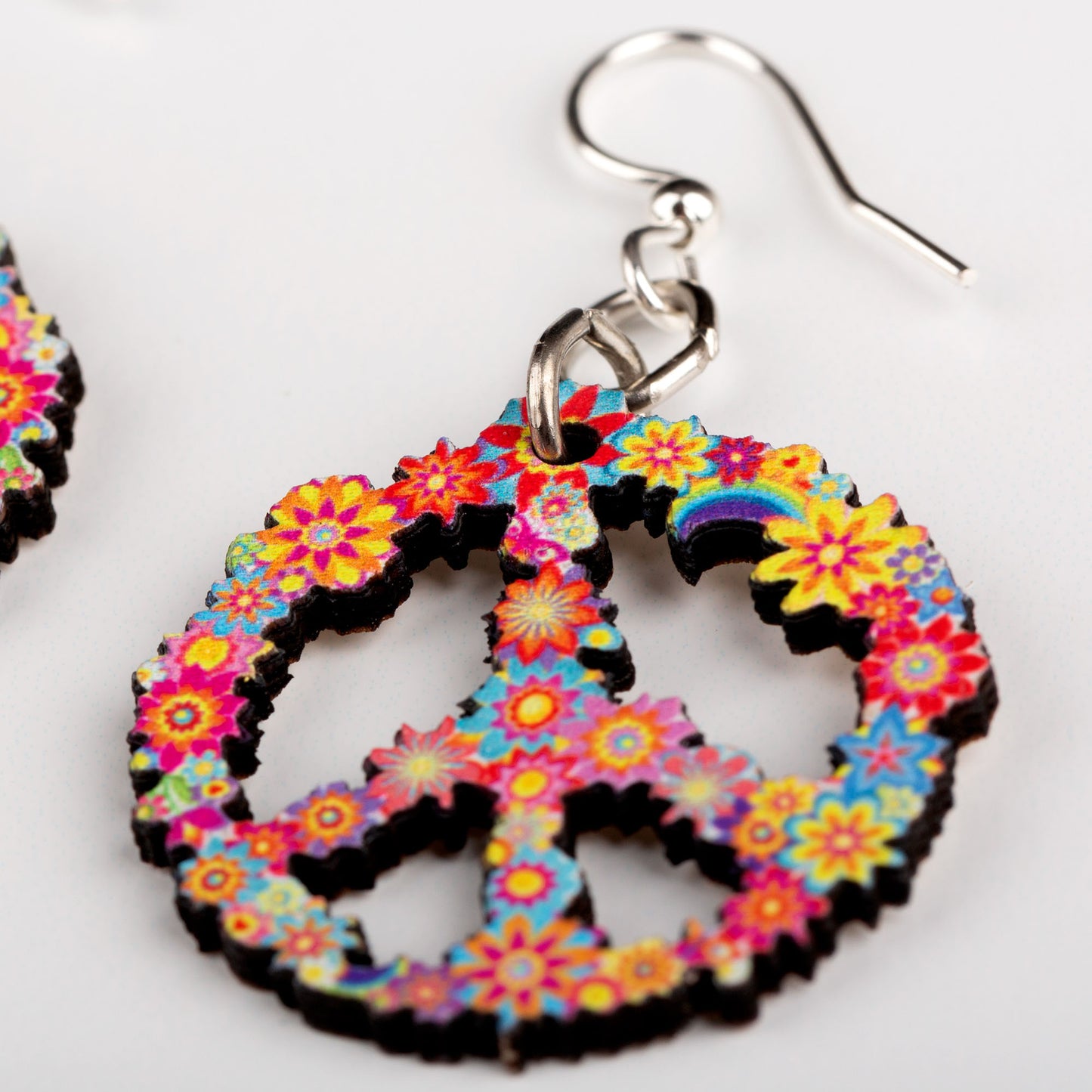 Blossom Wooden Peace Sign Earrings