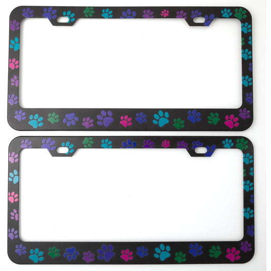 All Over Multicolor Paws License Plate Frame - Set of 2