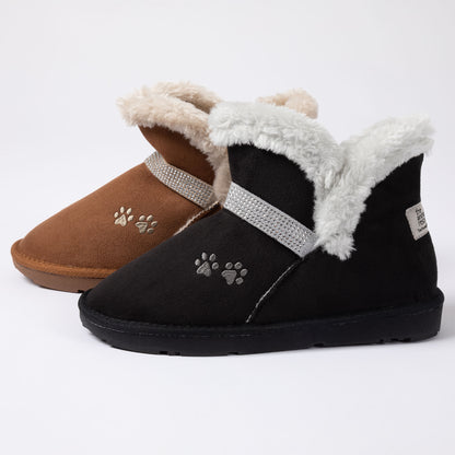 Paw Print Faux Suede Ankle Boots