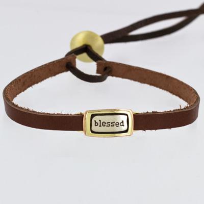 Blessed Mixed Metals Bracelet On Sienna Leather
