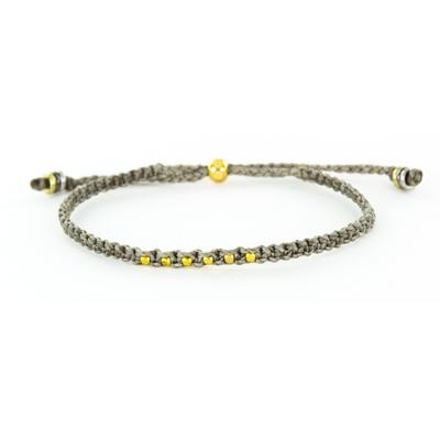 Waxed Cord With Gold Beads Blue/Grey Bracelet