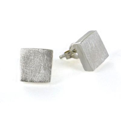 Brushed Chunky Square Sterling Silver Post Earring