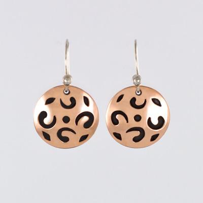 Disc Cutout Sterling & Copper Wire Earring