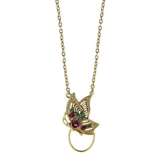 1928 Jewelry&reg; Gold-Tone Purple & Green Enamel Butterfly Eyeglass/Badge Holder 28"