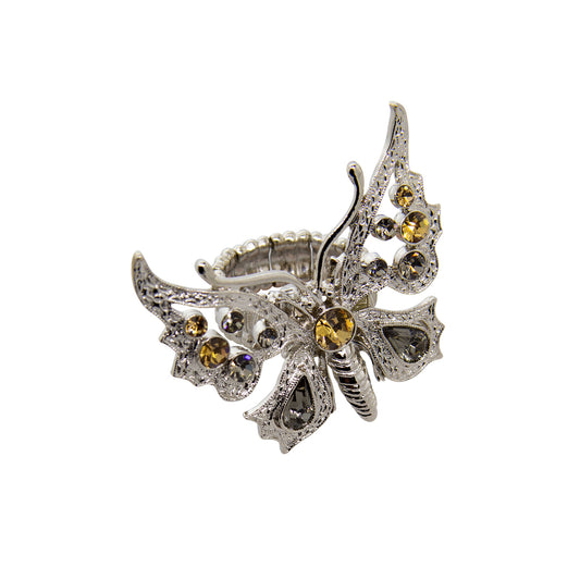 1928 Jewelry&reg; Silver-Tone Light Topaz And Black Diamond Color Butterfly Stretch Ring