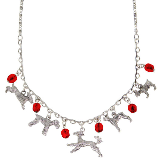 1928 Jewelry&reg; Silver Tone Red Crystal Beaded Multi Dog Drop Necklace 16" Adj.