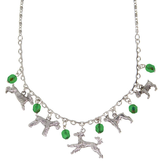 1928 Jewelry&reg; Silver Tone Green Crystal Beaded Multi Dog Drop Necklace 16" Adj.