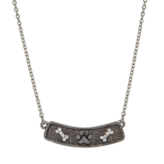 1928 Jewelry&reg; Pewter Crystal Bone And Paw Bar Necklace 17 Inch Adj
