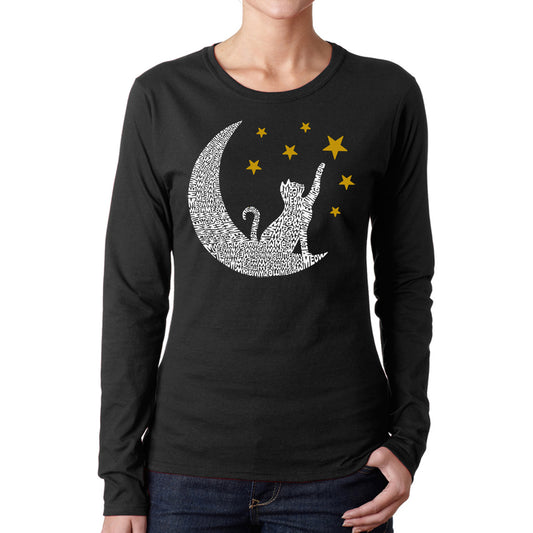 Cat Moon - Women's Word Art Long Sleeve T-Shirt