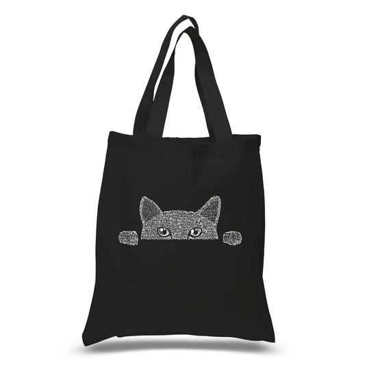 Peeking Cat  - Small Word Art Tote Bag
