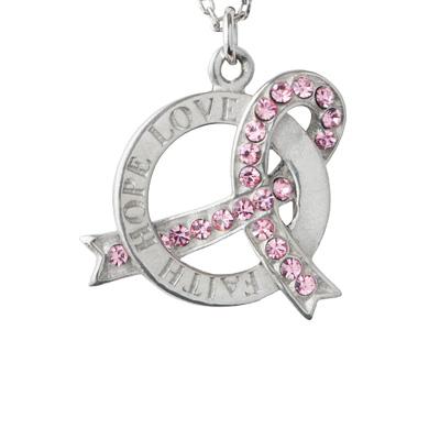 Faith Hope Love Pink Ribbon Pewter Necklace