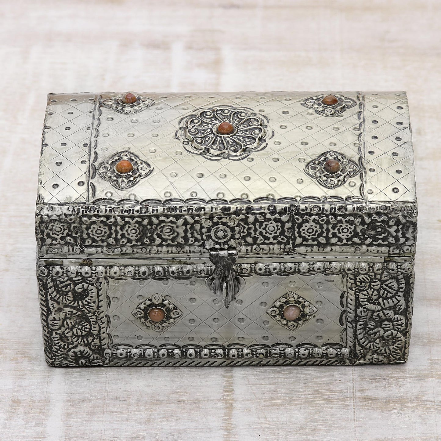 Royal Collection Handcrafted Repousse Brass Jewelry Box from India