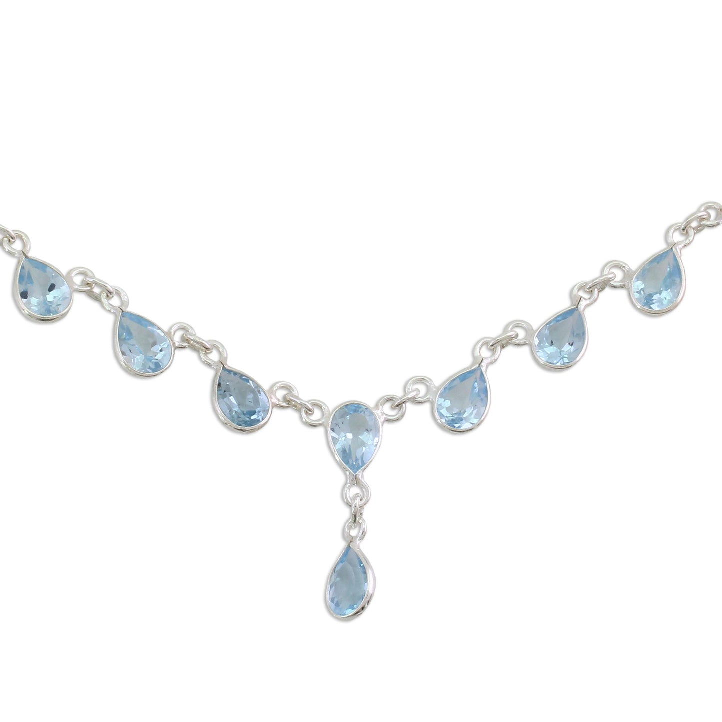 Raindrops Blue Topaz Sterling Pendant Necklace