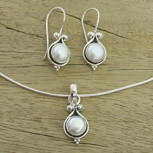 Honesty Bridal Sterling Silver Pearl Jewelry Set from India