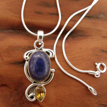 Royal Charm Indian Necklace with Lapis Citrine and Sterling Silver
