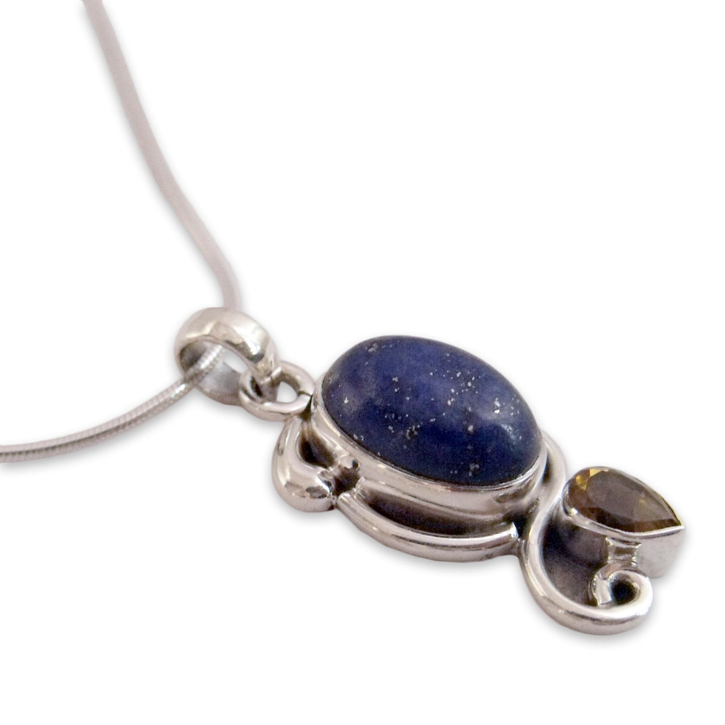 Royal Charm Indian Necklace with Lapis Citrine and Sterling Silver