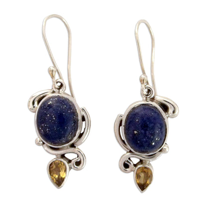 Royal Charm Indian Earrings with Lapis Citrine and Sterling Silver