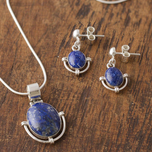 Mystique Handcrafted Lapis Lazuli Pendant and Earrings Jewelry Set