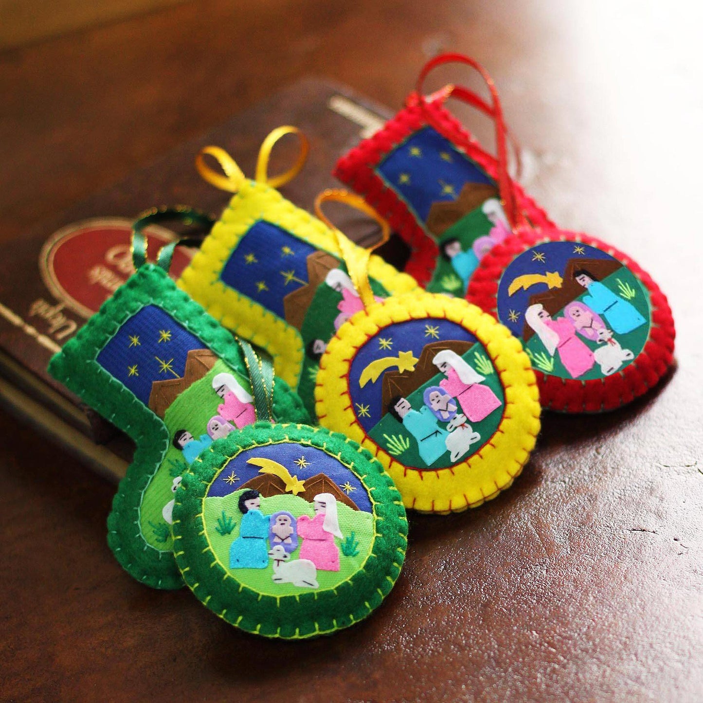 Christmas Fiesta Applique Christmas Ornaments Set of 6 Handmade in Peru