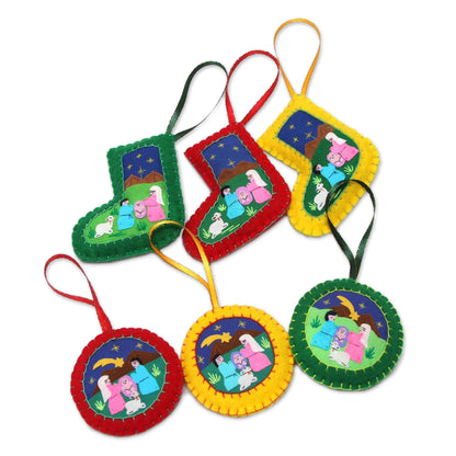 Christmas Fiesta Applique Christmas Ornaments Set of 6 Handmade in Peru