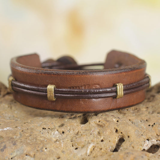 Stand Alone in Brown Men's Handcrafted Leather Wristband Bracelet