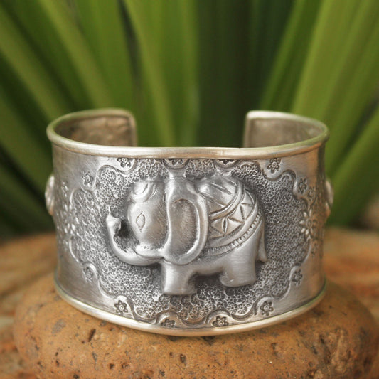 Elephant Statement Cuff Sterling Silver Bracelet