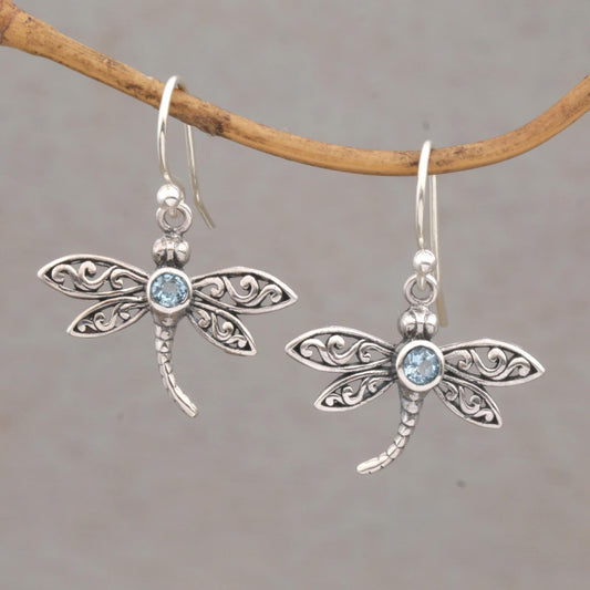 Enchanted Dragonfly Sterling Silver & Blue Topaz Earrings