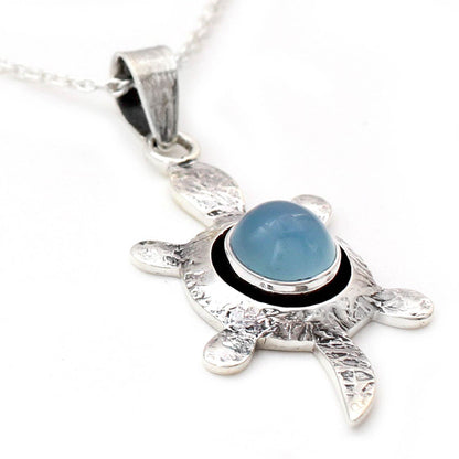 Turtle Wisdom Chalcedony and Silver Pendant Necklace
