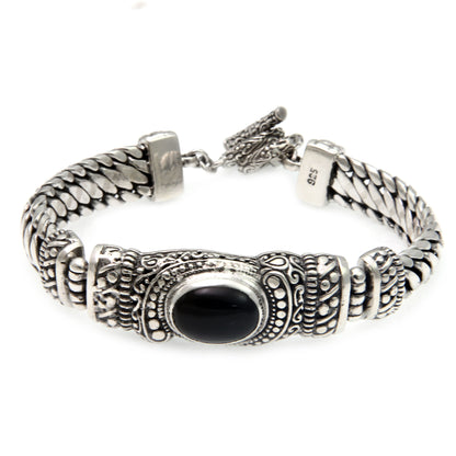 Royal Bali Onyx & Silver Chain Bracelet