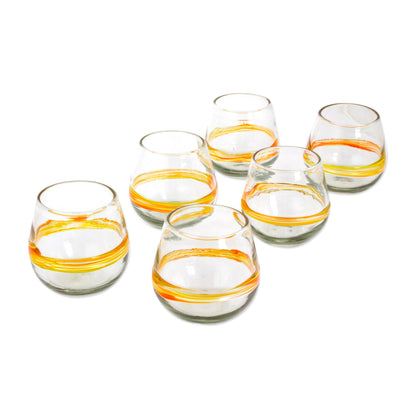 Round Ribbon of Sunshine Handblown Recycled Glasses with Yellow Accents