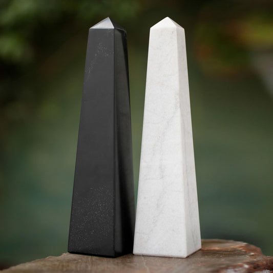 Day and Night Geometric Onyx Obelisk Sculptures Pair of 2
